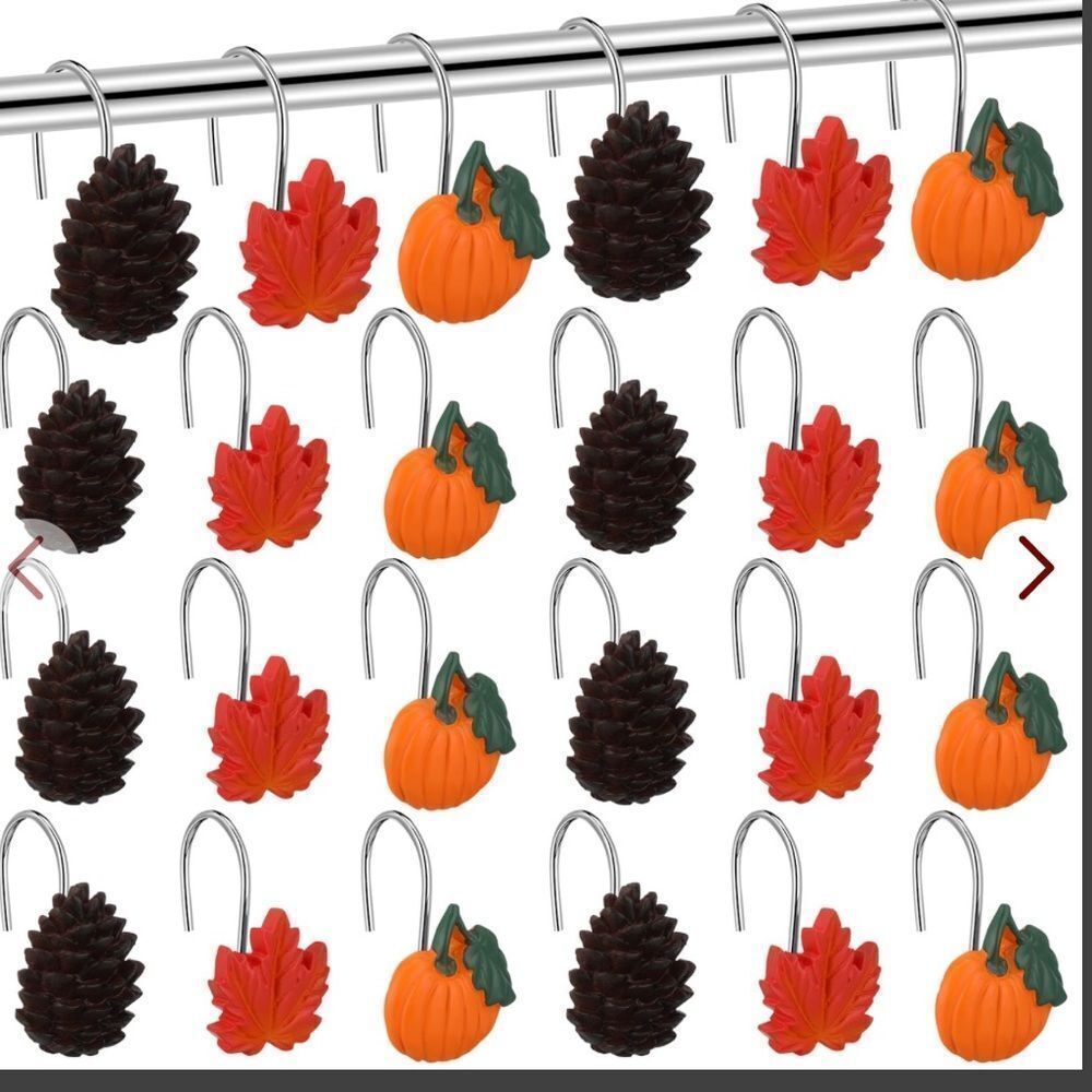 24 Pcs Fall Shower Curtain Hooks Rings Pumpkin Maple Leaf Decorative Sho…